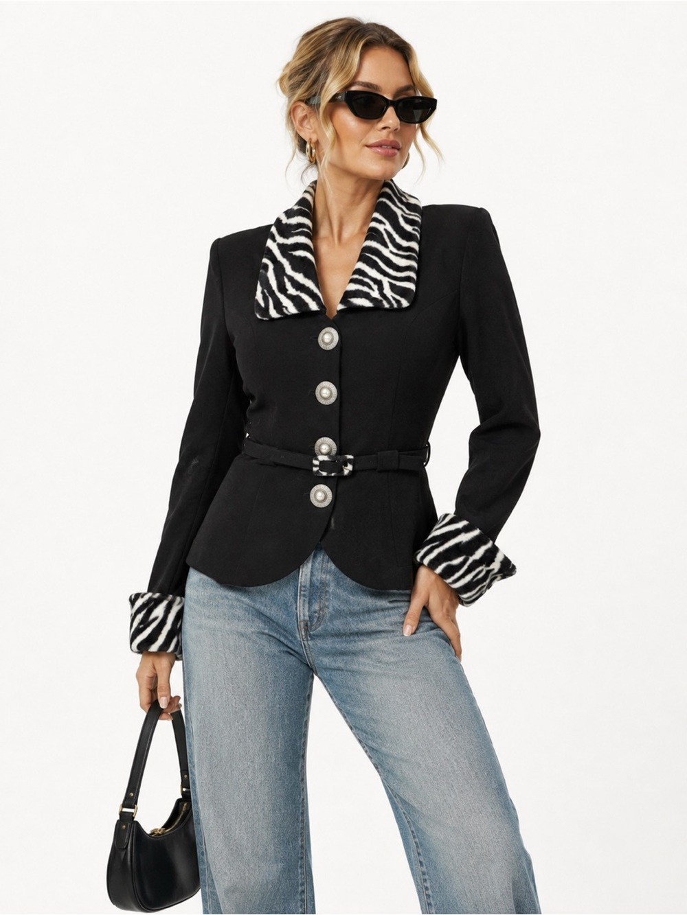 Vintage 90s Collections Zebra Faux Fur Pearl Button Blazer The Nanny Fran Fine